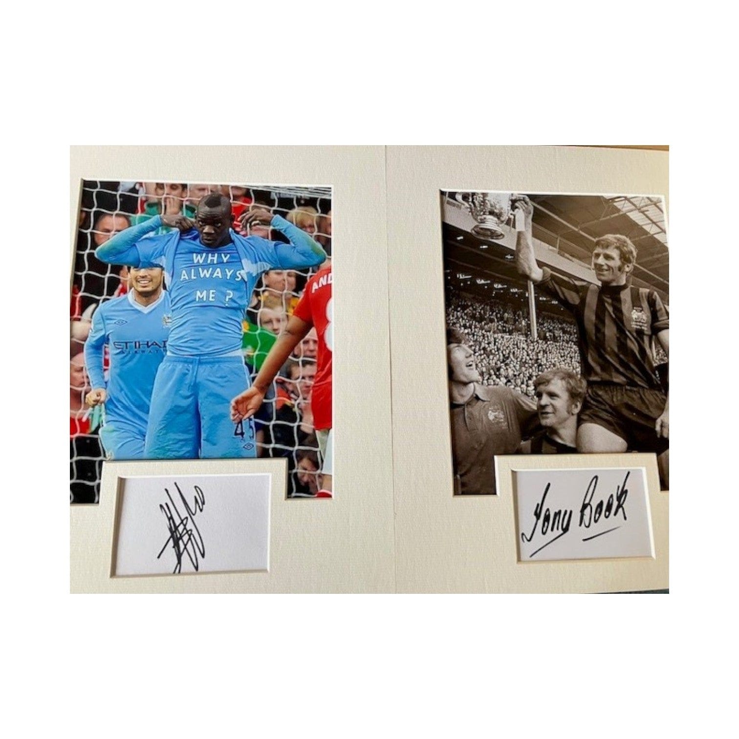 Manchester City Mario Balotelli & Tony Book Signed Mounted Photo's