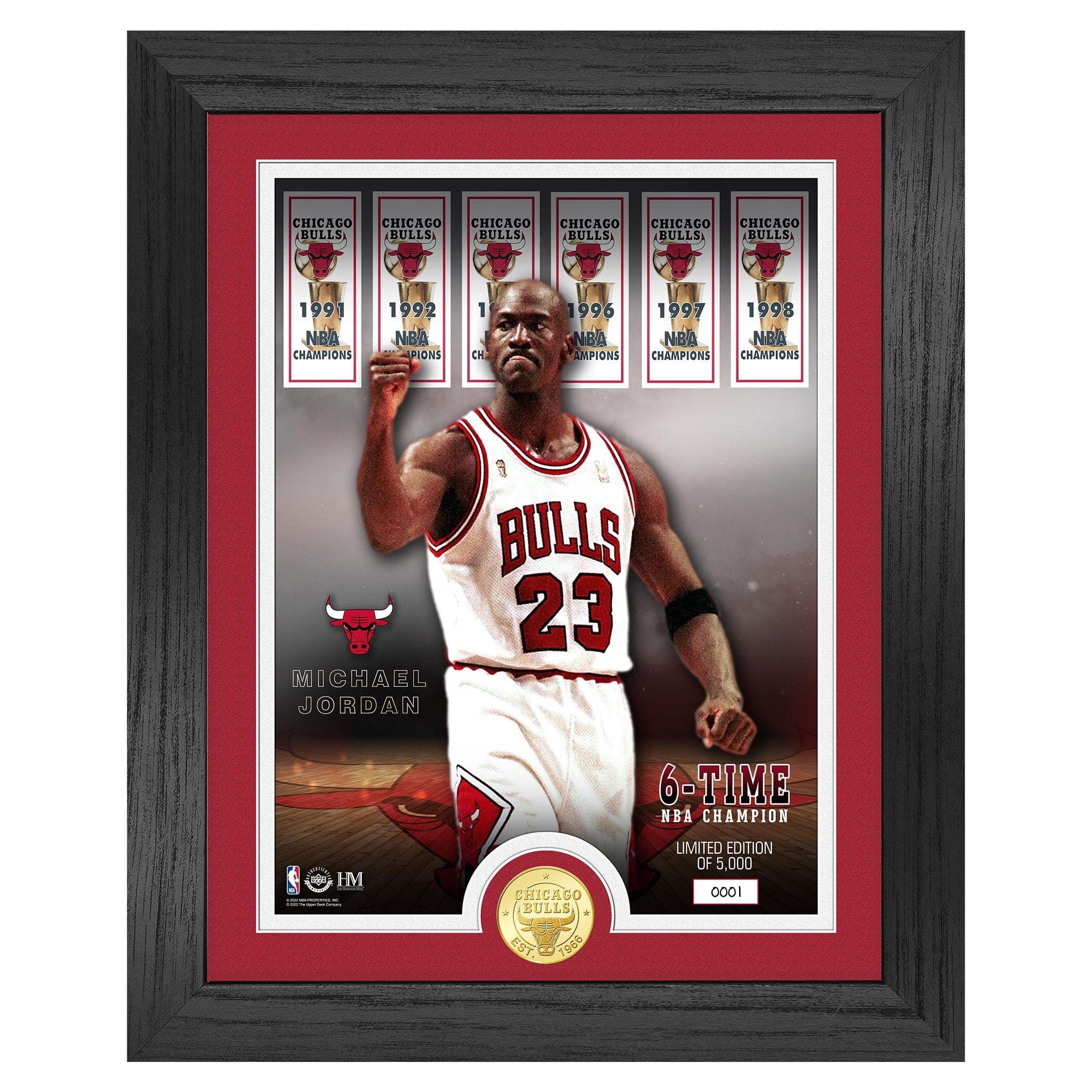 MICHAEL JORDAN 6-Time NBA Champion Bronze Coin in Framed Photo