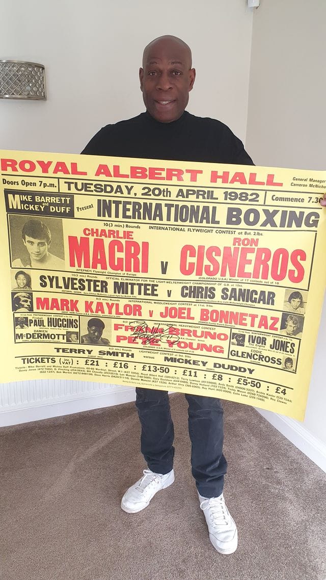 Frank Bruno Signed Original Framed Fight poster From Advertised Fight Against Pete Young