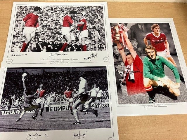 Manchester Utd 3 x Images Signed By 8 Manchester Legends